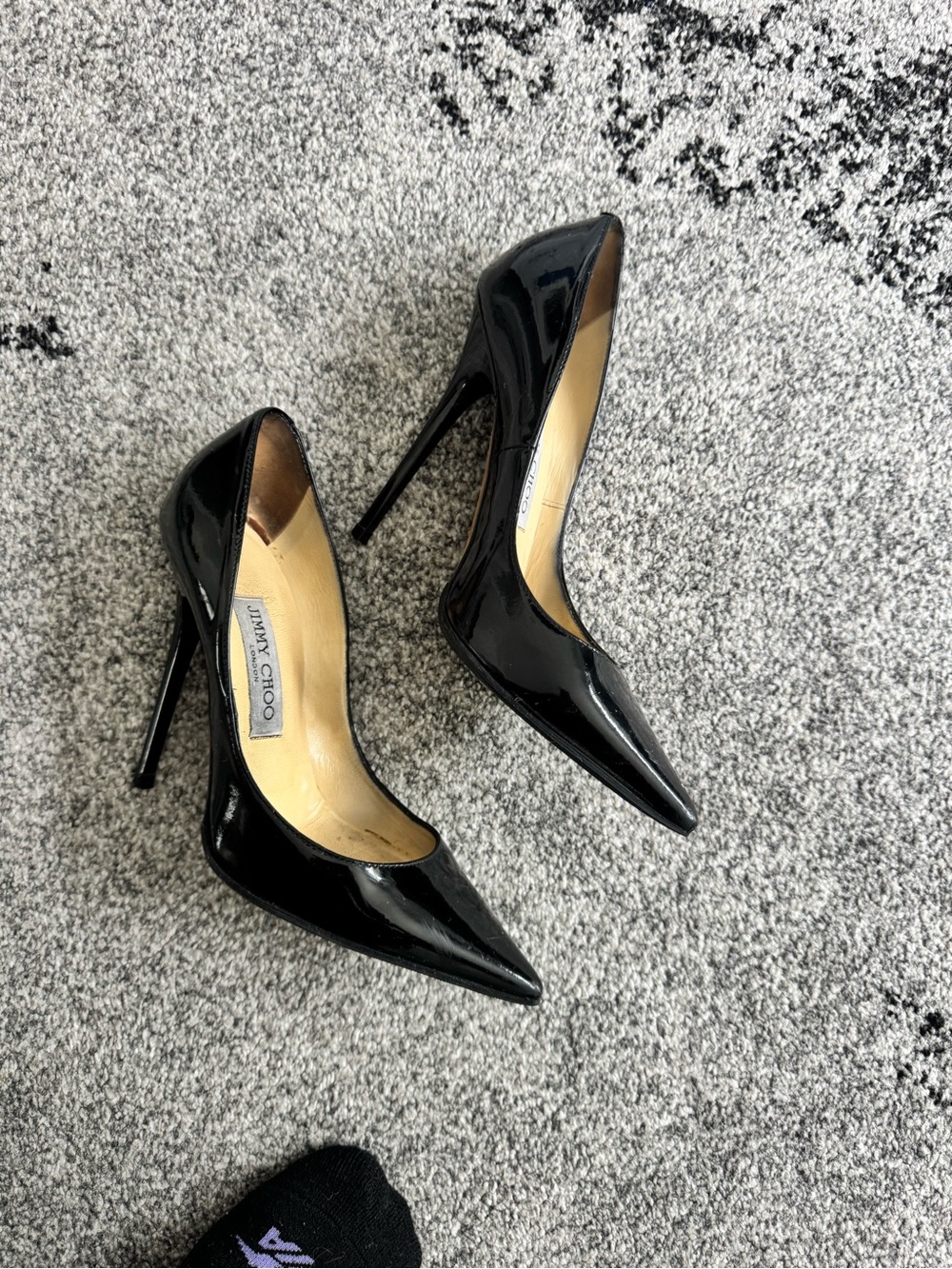 Jimmy Choo Black Patent Leather Pointed Toe Stilettos